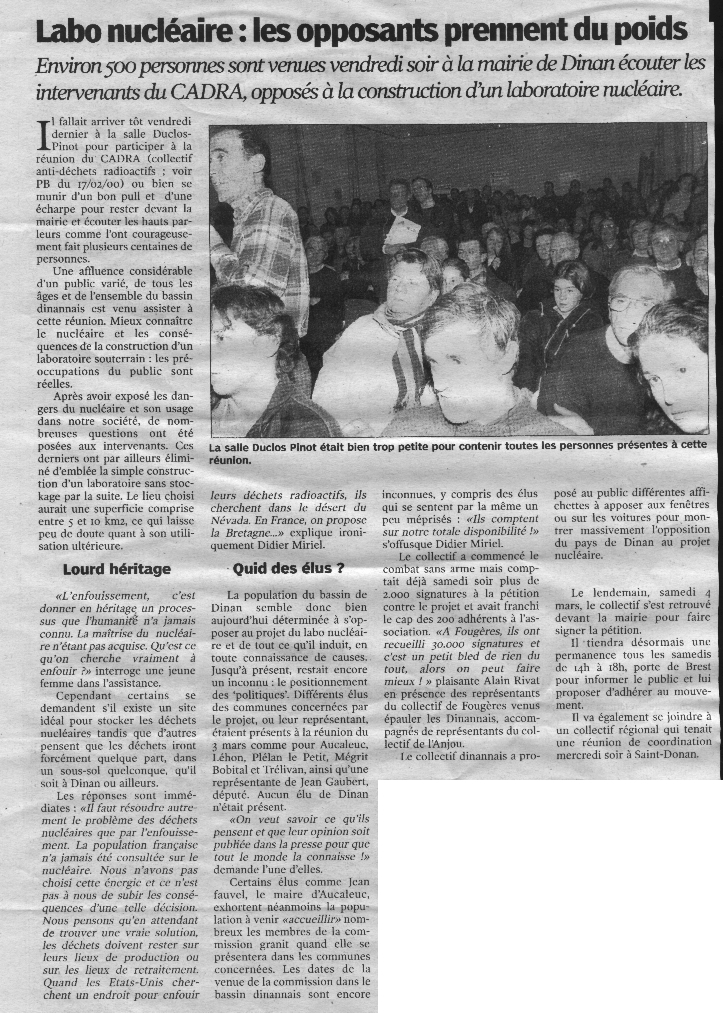Petit Bleu du 9.3.2000